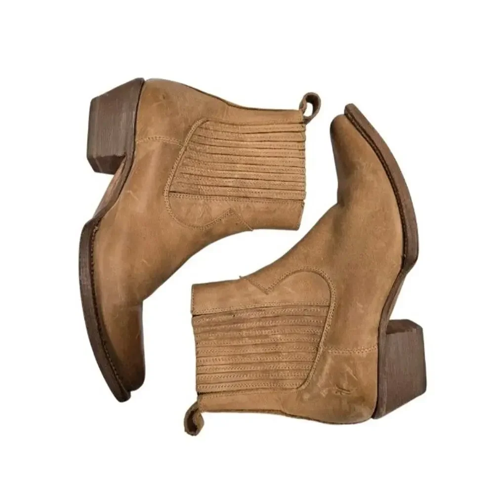 Frye Sacha Chelsea Boots Tan Leather Western Snip Toe Sz 6.5 B Made in Mexico